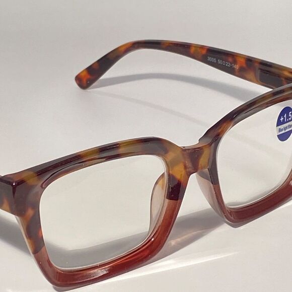1559 Claudia Square Concave 1.5 NEW Tortoise Reading Glasses Blue Light Filter - Picture 7 of 9